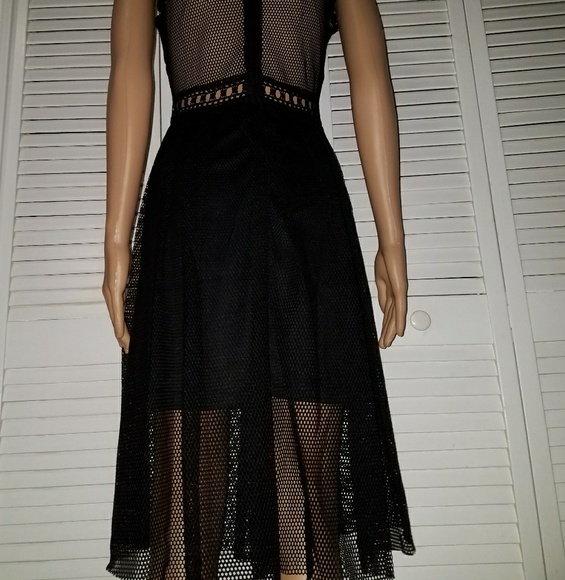BLACK LACE MIDI SEE THROUGH DRESS - Picture 6 of 7